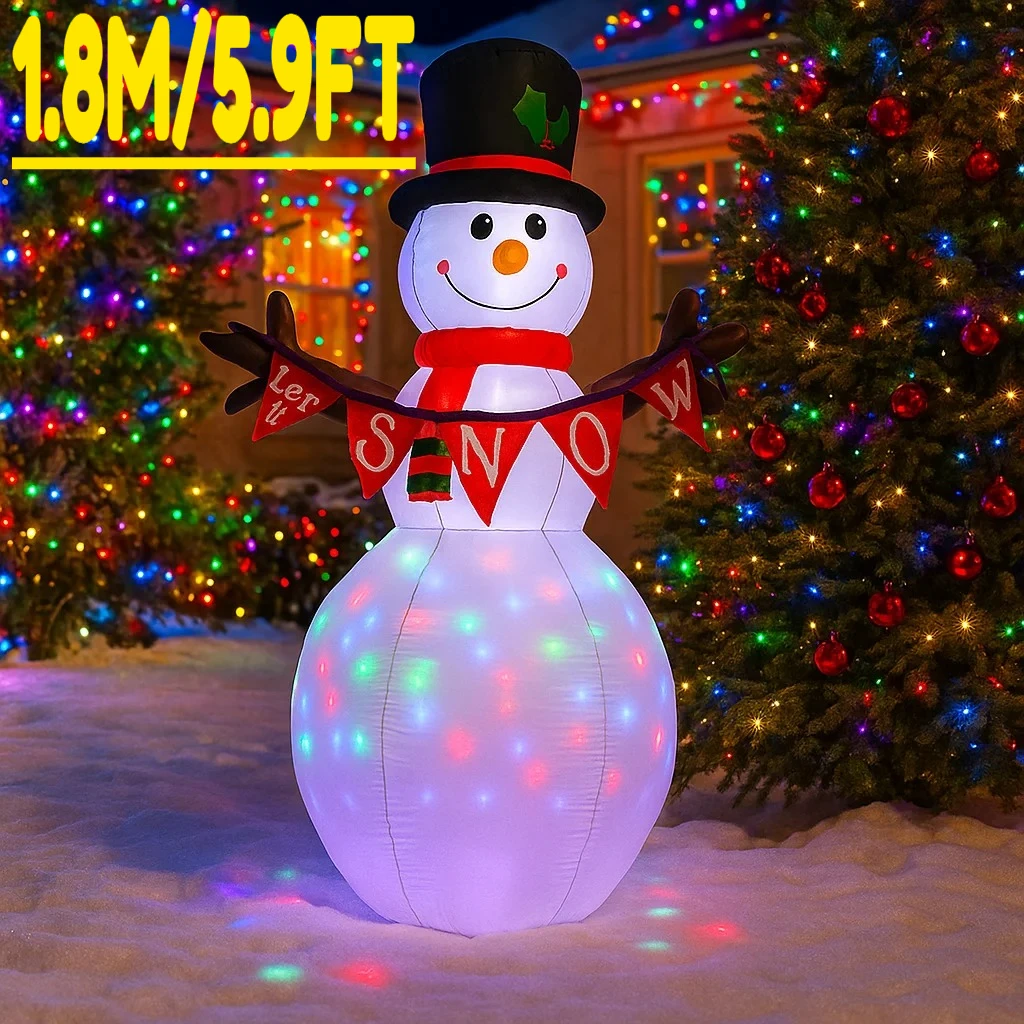 5.9FT opblaasbare sneeuwpop met bannerverlichting LED Home Decor Speelgoed Tuin Kerstornamenten Decorbenodigdheden Outdoor Vakantie Opblaaslicht