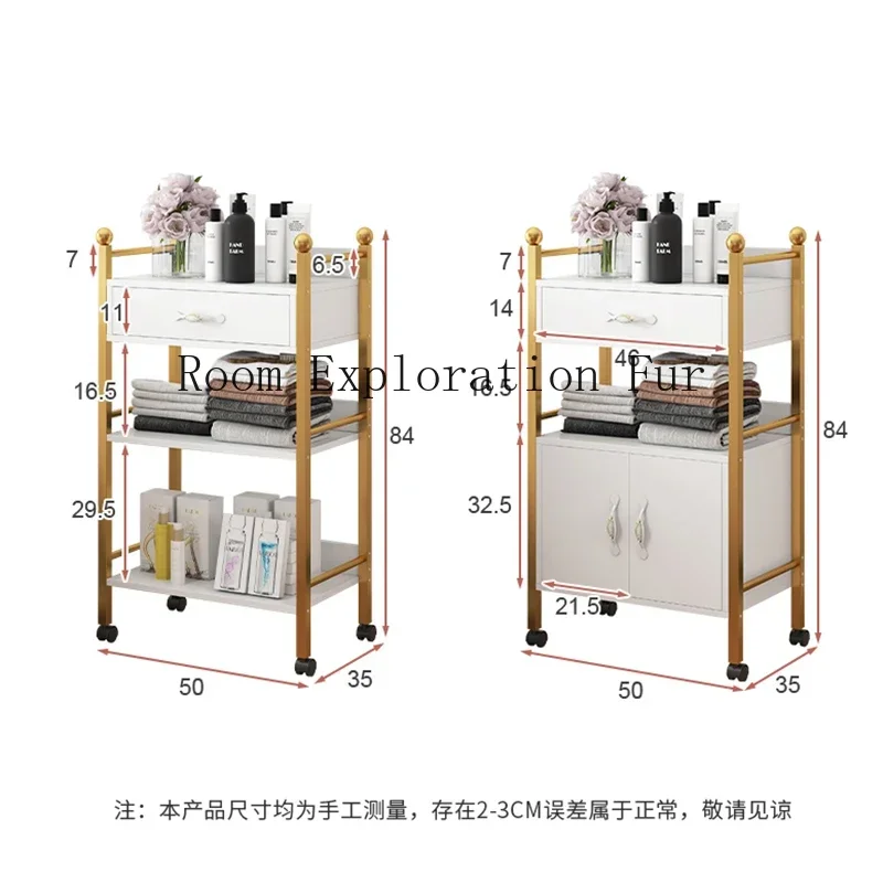 

Cosmetic Trolley on Wheels 2-tier Cleaning Salon Equipments Beauty Furniture Storage 3-speed Gold Container Cart Workshop Tool
