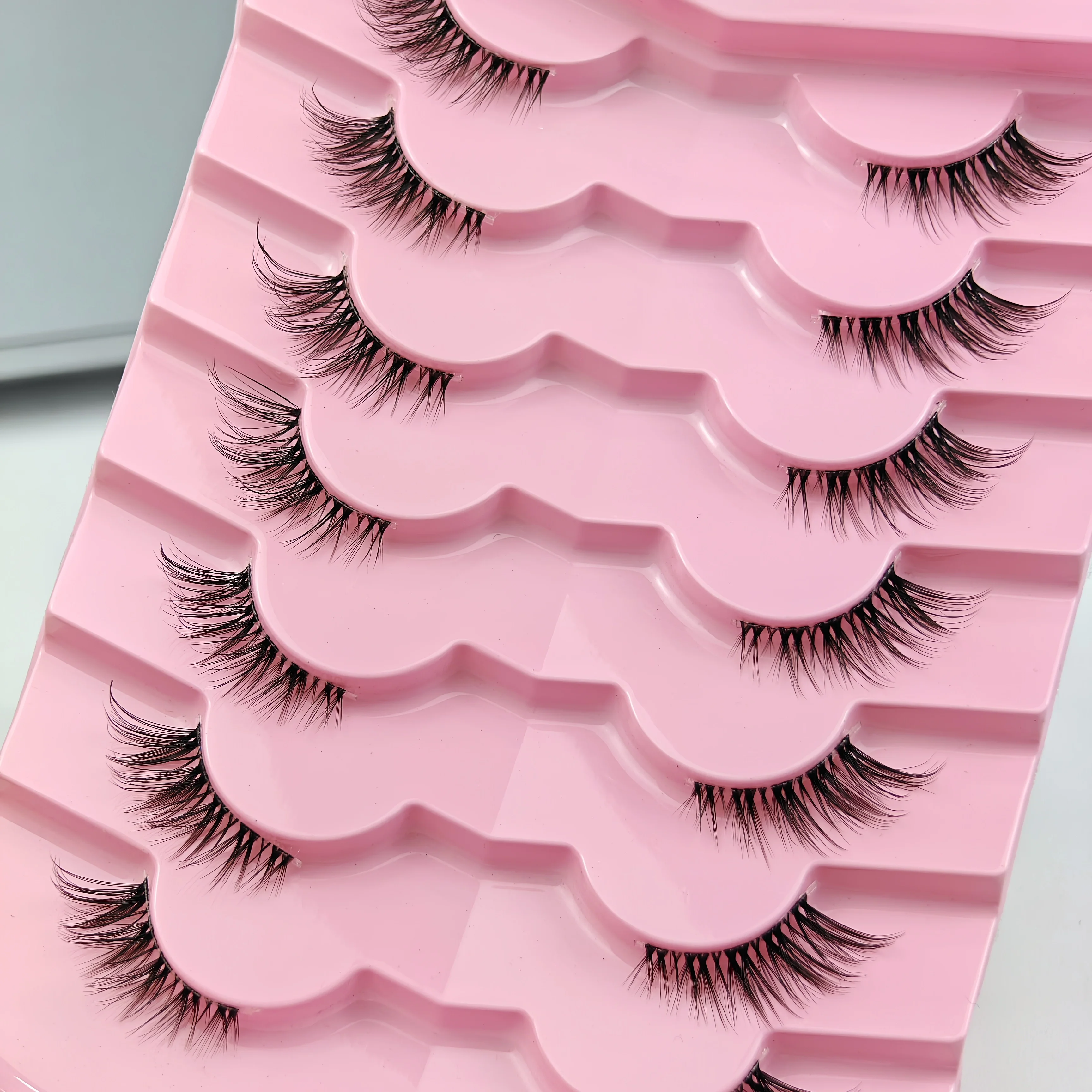 7 paar halve wimpers met doorzichtige band Cat Eye staart langwerpige wimpers natuurlijke look piekerige faux nertsenwimpers pluizig zacht valse eyela