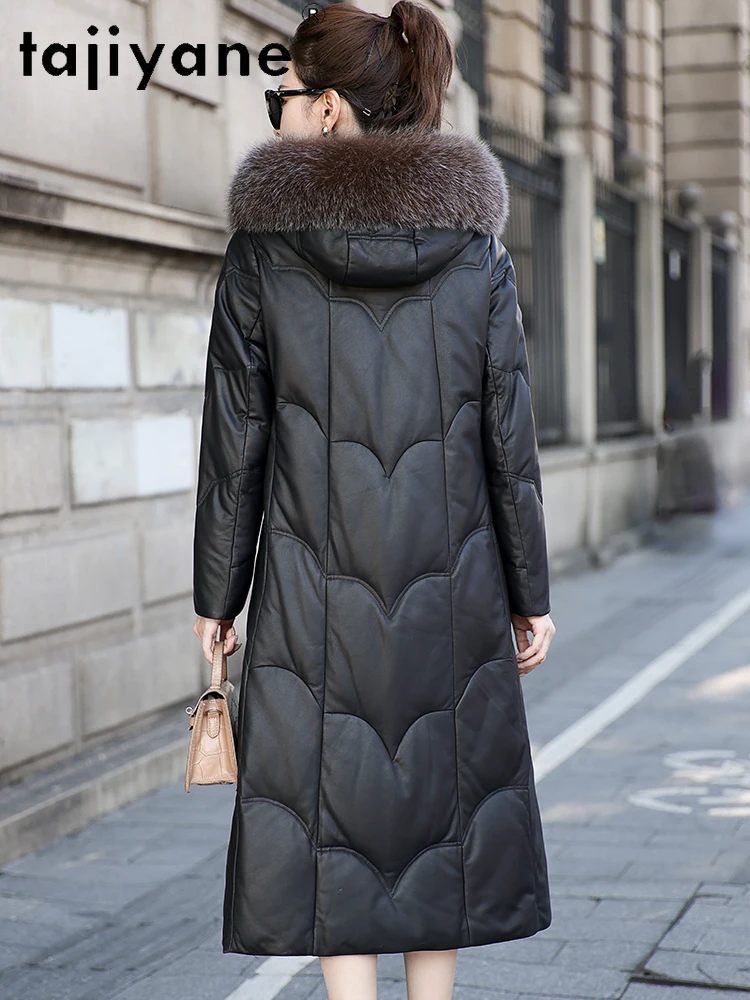 TAJIYANE Vera pelle di pecora Piumino d'oca Donna di lusso Collo in pelliccia di volpe Piumino Giacche in vera pelle 2025 Abbigliamento donna 