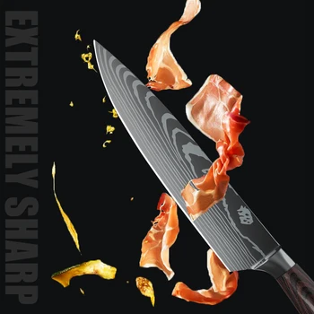 1-10PCS Chef knife Japanese Kitchen Knives Set Professional Laser Damascus Pattern Stainless Steel Meat Cleaver Slicer Knife 2