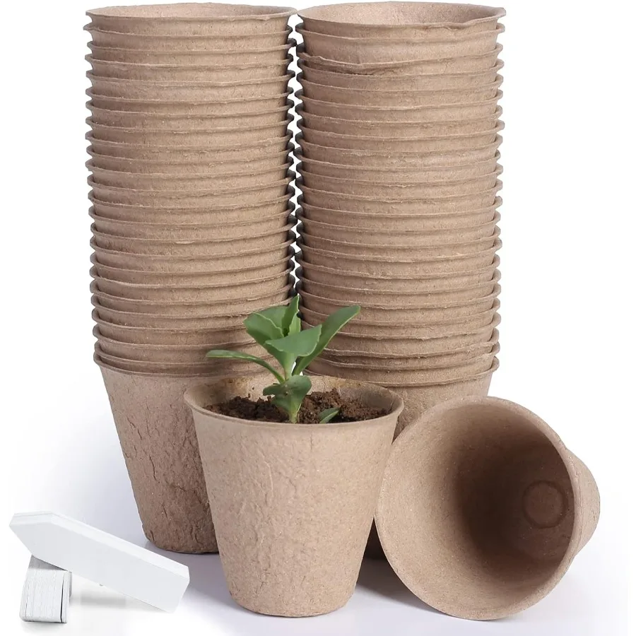 

50Pack 3.15 Inch Peat Pots for Seedling with 50 Pcs Plant LabelsOutdoor Garden Germination Nursery Pots Biodegradable Seed Star
