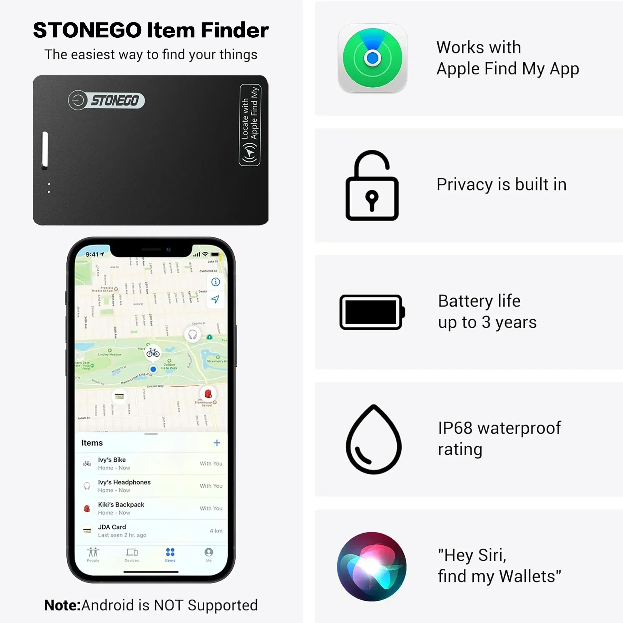 Wallet Anti-loss Card Location Tracking Smart Tag Bluetooth Device Ultra-thin Card Wireless Charge IP68 with iPhone Find My