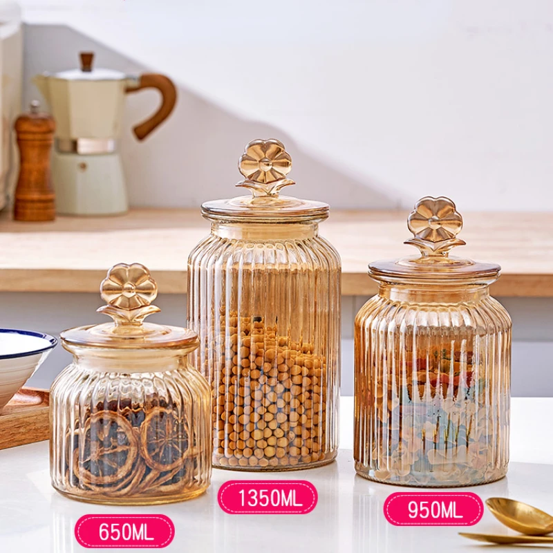 Glass Bottle Sealed Jar Amber with Lid Kitchen Food Nuts Candy Storage Decoration Ornaments