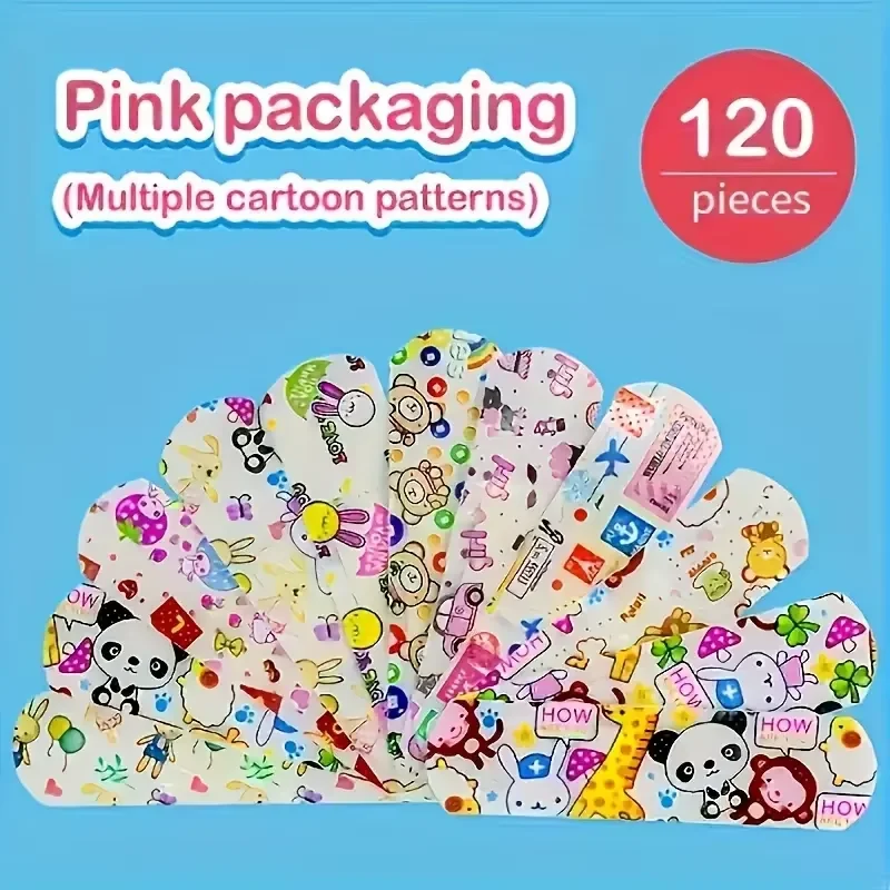 120pcs/Lot Cartoon Cute Patterned Breathable Waterproof Adhesive Bandages Curved Band Aid Patch Wound Dressing For Children