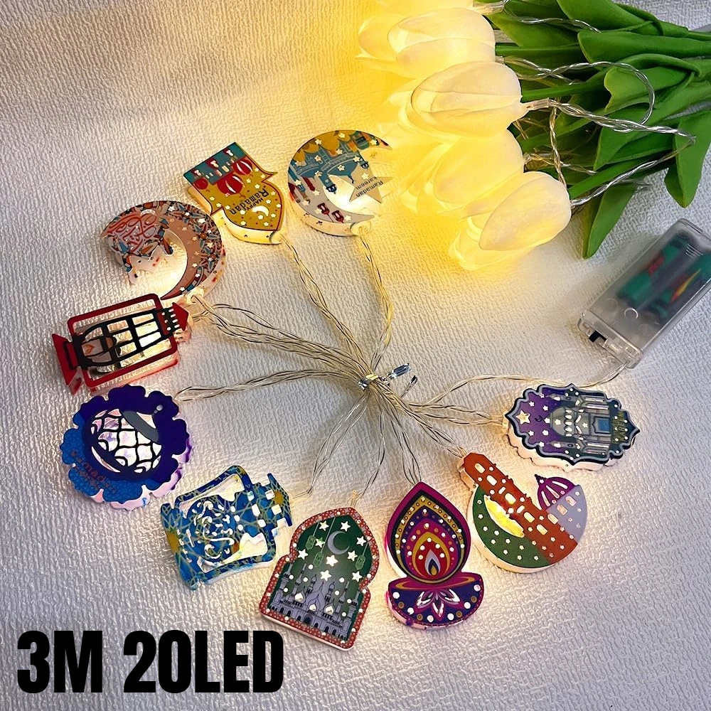 

Декоративная гирлянда для Рамадана и Ид аль-Фитр, светящаяся гирлянда в виде луны и звезд, разноцветная, 3D-освещение для мусульман