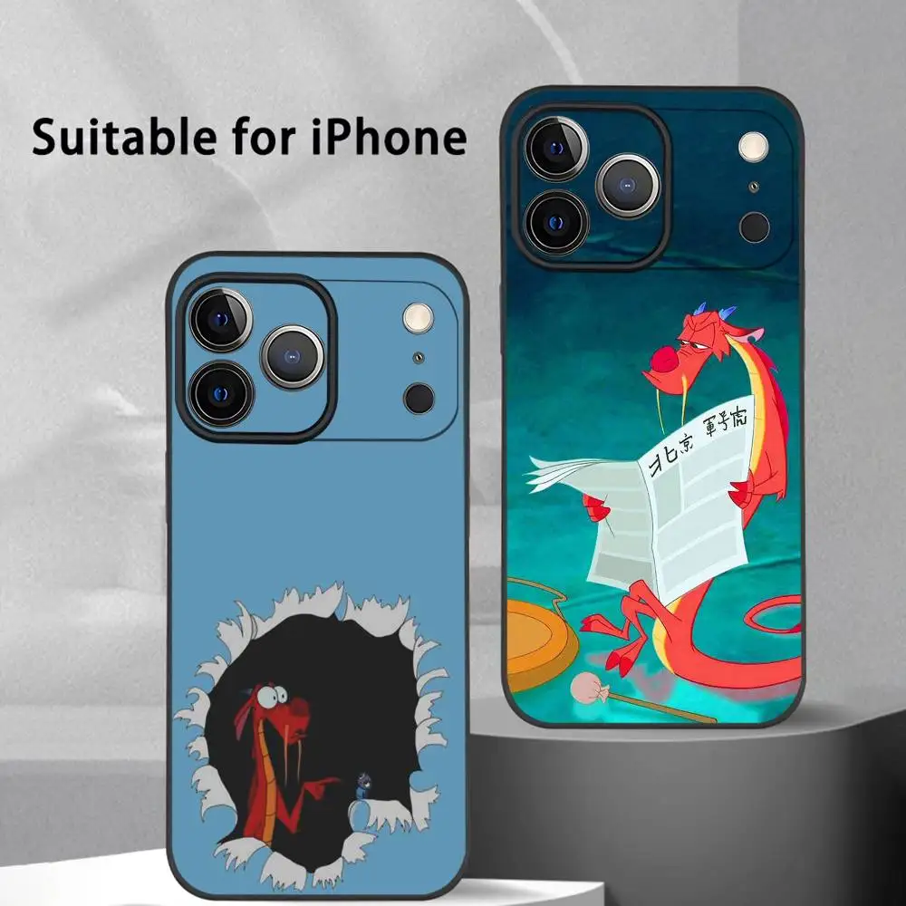 

Mulan Dragon Mushu Anime Phone Case For iPhone 17 16 15 14 13 12 11 Pro Max Plus Mini Black Frosted Soft Shell Funda