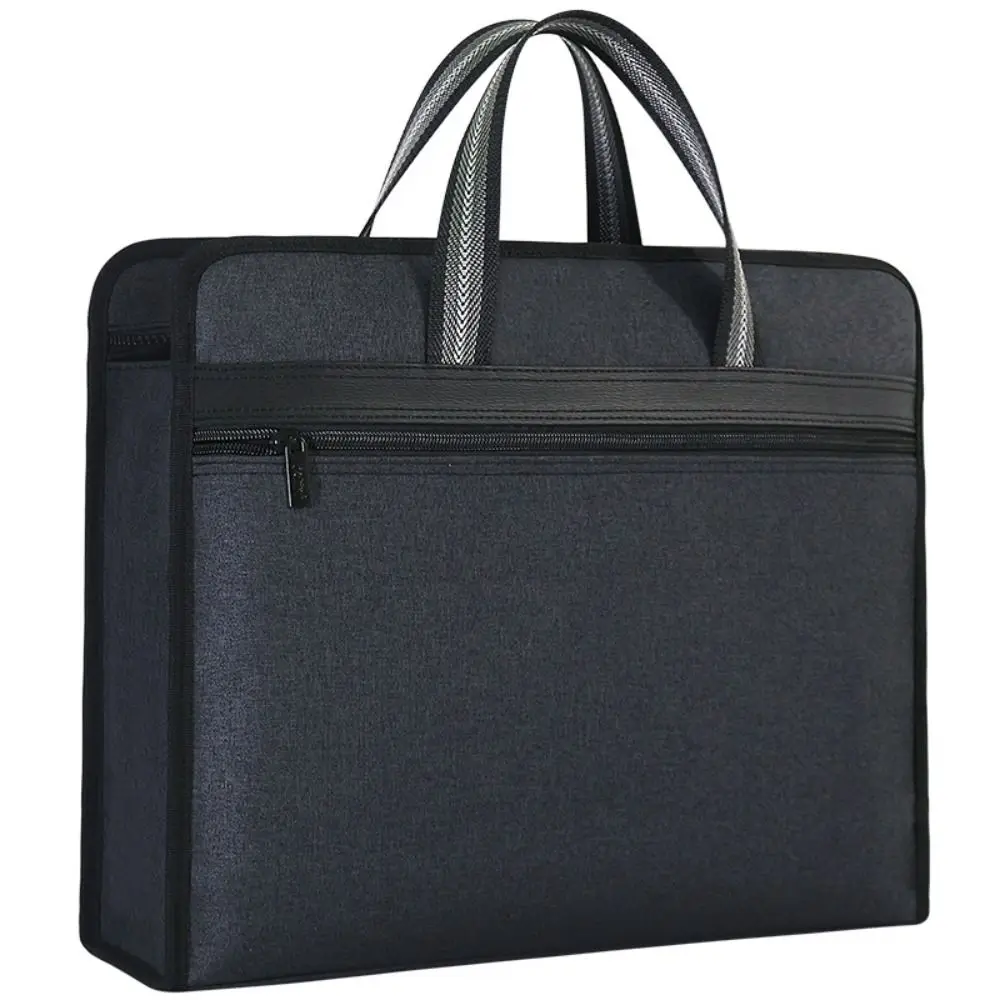 

File Organizer Waterproof A4 File Bag Multiple Compartments with Handle Canvas Briefcase Zipper Simple Laptop Handbag Commute