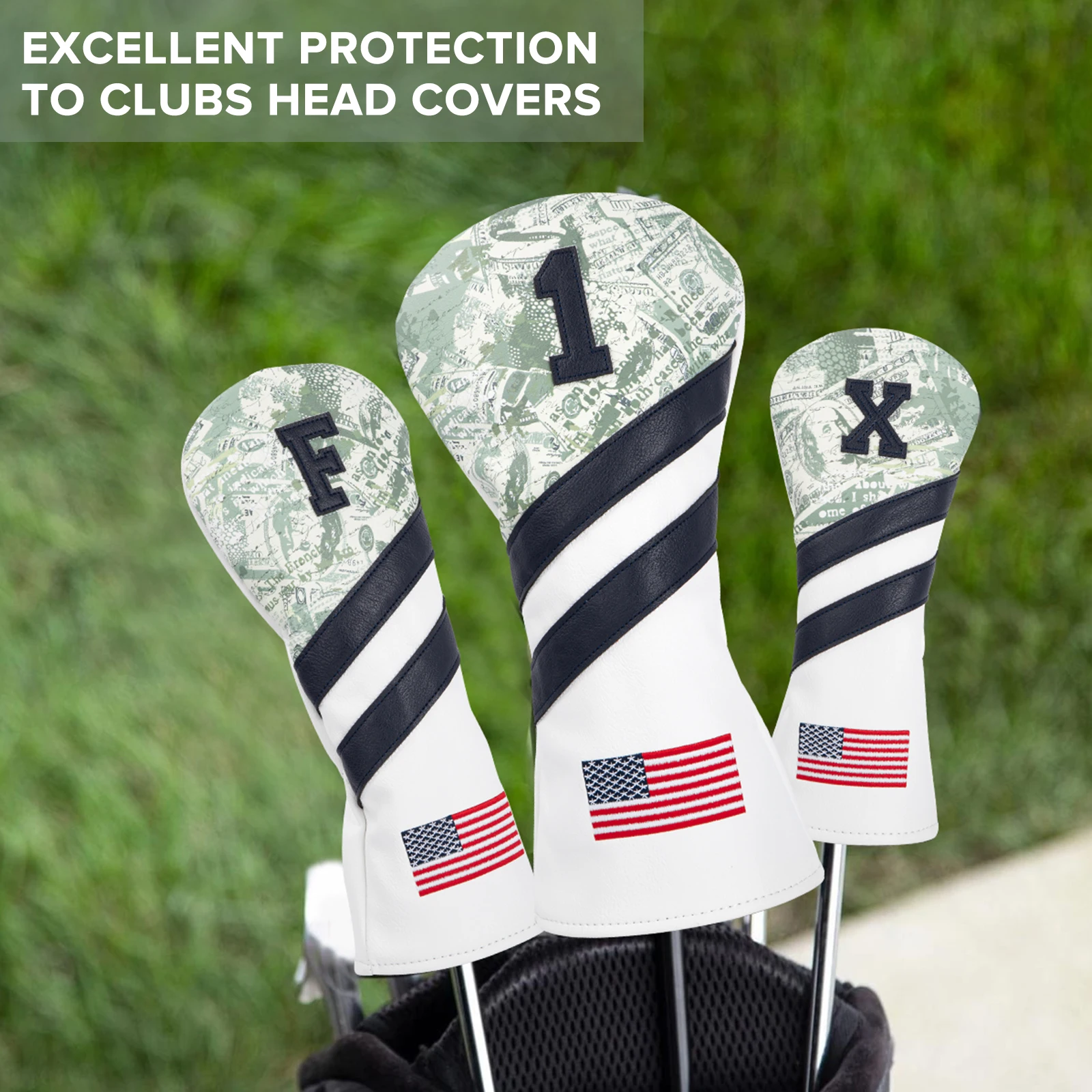 US Dollar Golf Headcovers, USA Premium Leather Golf Head Cover, Embroidery Golf Driver Fairway Wood Hybrid Head Covers