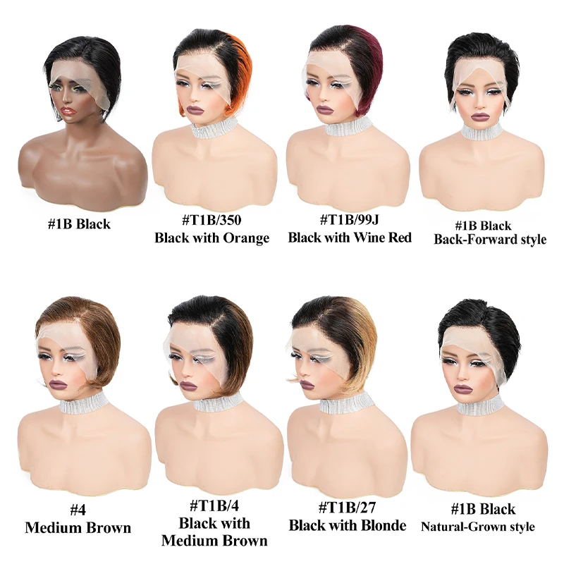 6 Inch 13X4 Kant Pruik Kwaliteit 100% Menselijk Haar Pixie Gemengde Kleur Pruiken Voor Zwarte Vrouwen Pre geplukt Braziliaanse Kant Frontale Pruik