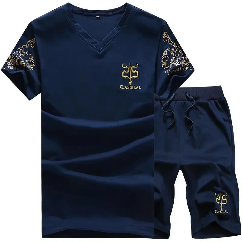 Summer New Men's Set Casual Short Suits Sportswear Fashion Slim Fit Tracksuit Fitness Set Mens Clothing Man Two Pieces Plus Size