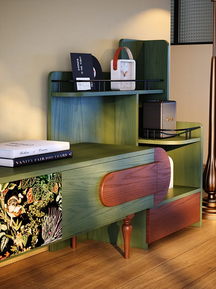 

French Retro Solid Wood Floor Cabinet – Small Apartment Living Room Ancient Style Combination Cabinet, Ash Wood Storage Cabine