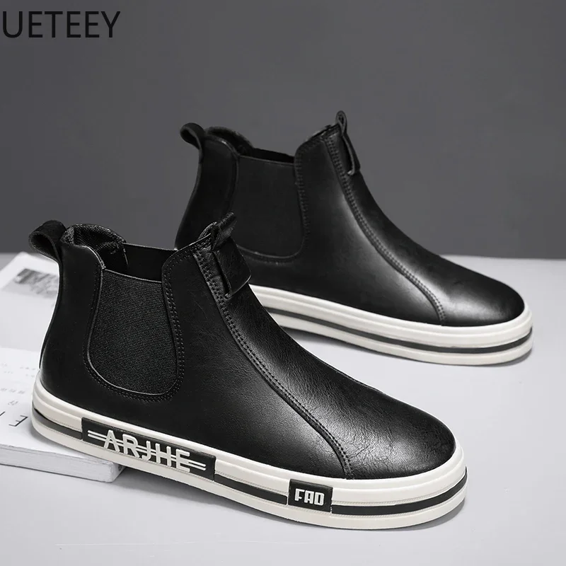 Hot Sale Booties for Men Motorcyclist Boot Fashionable British Style Thick Bottom Water Proof UETEEY High Tops Anti-wear Shoes