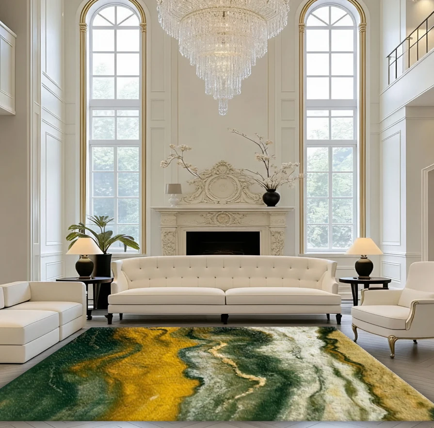 Luxury Marble Swirl Area Rug Artistic Printed Decorative Floor Rug for Living Room Indoor Home Ornament