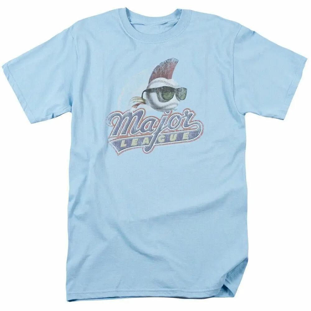 

Major League Distressed Logo T Shirt Licensed Comedy Baseball Movie Light Blue