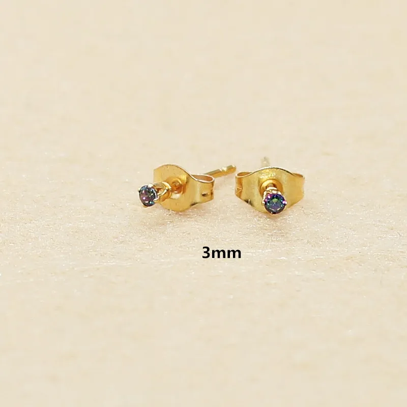 2 3 4 5mm Edelstahl-Ohrstecker mit kleinen bunten Zirkonen, IP-Beschichtung, kein Verblassen, allergiefrei – Detail 7