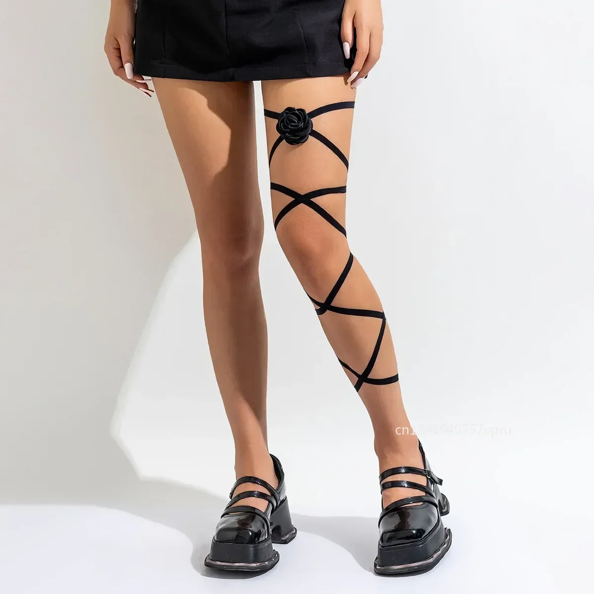 1Pc Gothic Multilayer Black Elastic Band Leg Thigh Chain Women Sexy rose butterfly Harness Cosplay Harajuku Body Jewelry Anklets