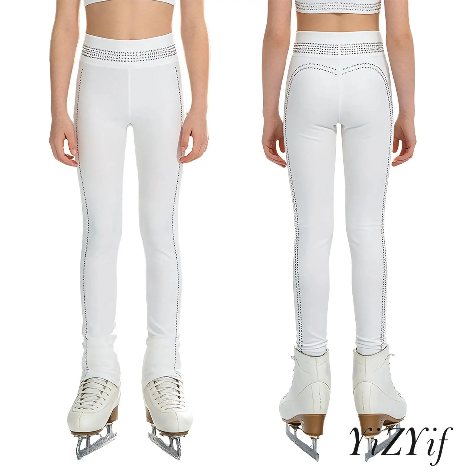 Kids Girls Rhinestone Dance Leggings Pants Elastic Waistband Shiny Trouser for Ballet Gymnastics Dance Performance Costume