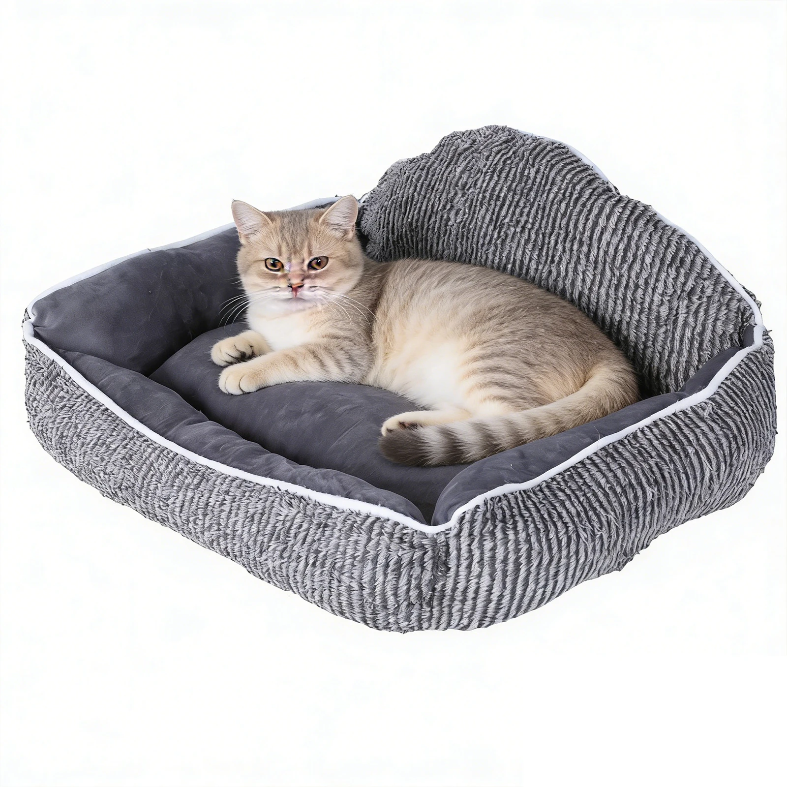 

Striped Pet Sofa Bed Semi-Circular Shell Backp Design Plush Cat Cushion Machine-Washable for Cats and Dogs Sleeping Indoor