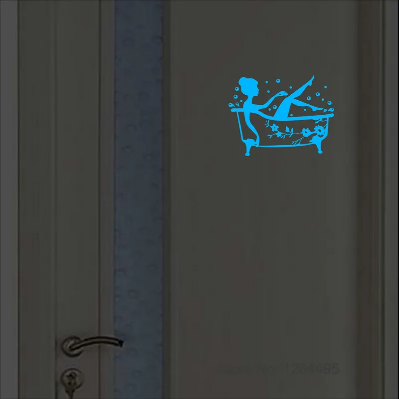 Luminous Bathroom Stickers WC Shower Room Door Sign Washroom Indication Label Decal Cartoon Toilet Wall Sticker Glow in the Dark