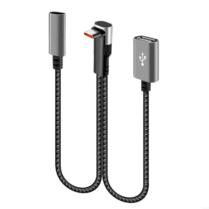  Intelligent Split Charging Cable Type C Male To Female 90 Bend Nylon Reinforced 25cm Multiple Device