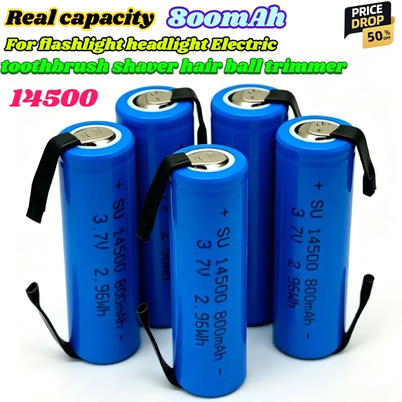 

ICR14500 3.7V 800mAh Rechargeable Battery Welded Connector Lithium Ion Battery for Flashlight Headlight AA Battery
