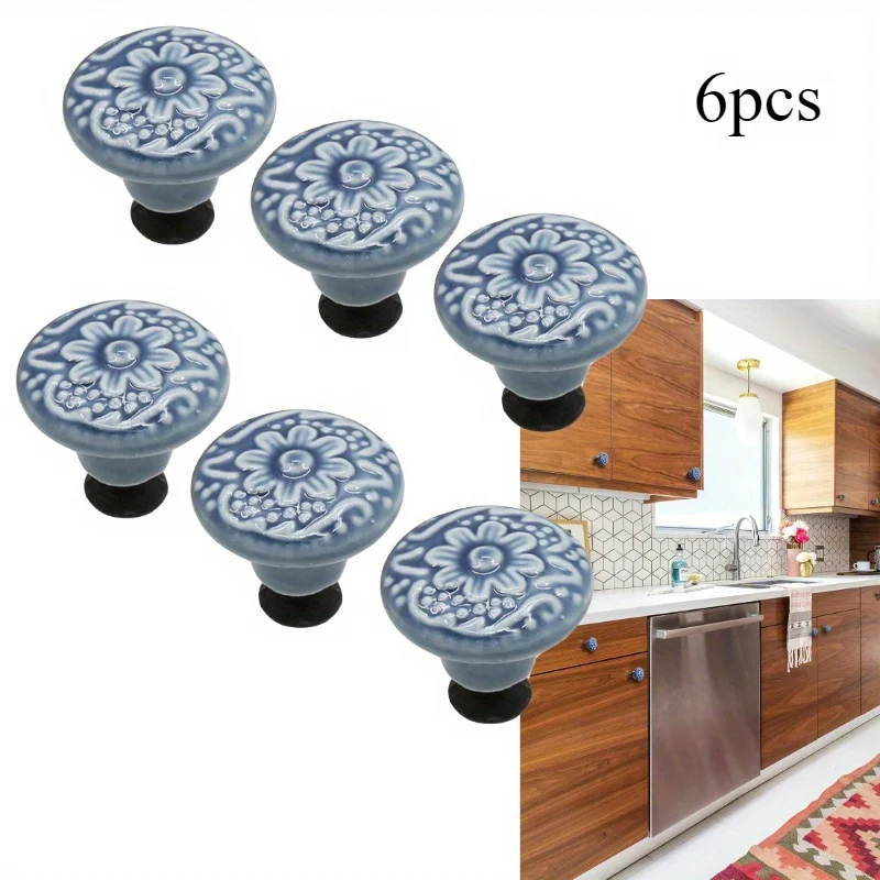 

6pcs Furniture Hardware Single Hole Round Knob Handle Flower Surface Cabinet Kitchen Door Drawer Handles Dresser Knobs Pulls