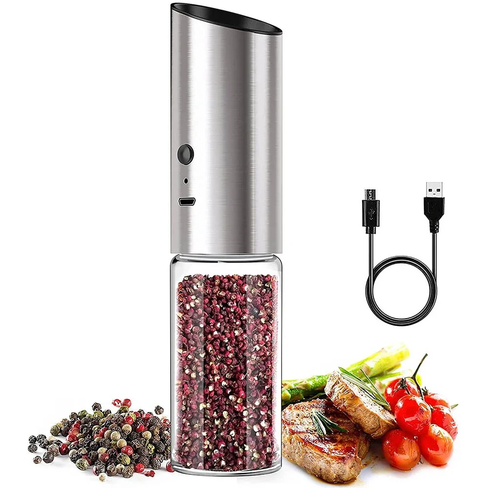 เครื่องบดเกลือพริกไทยอัตโนมัติ Electric Spice Mill USB ชาร์จไร้สาย peper Spice GRAIN Mills บดเครื่องมือห้องครัว