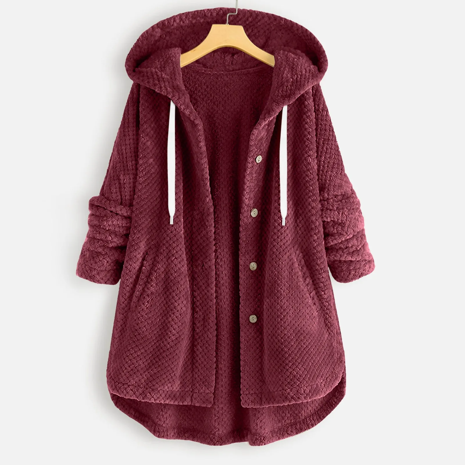 

Women'S Plus-Size Solid Plaid Cardigan Coat Women'S Elegant Simple Fleece Hooded Coat Winter Warm Fashion Casual Jacket