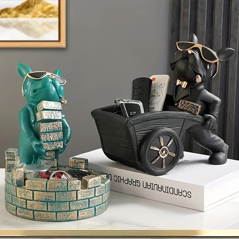 

Fashionable French Bulldog and Barrow Dog Statues Living Room Decoration Resin Sculpture Table Decoration Decoration Dog Statues