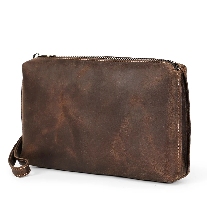 CONTACT\'S-Bolso de mano Vintage para hombre, cartera de mano de cuero genuino RFID, monedero largo informal, bolso de viaje de gran capacidad