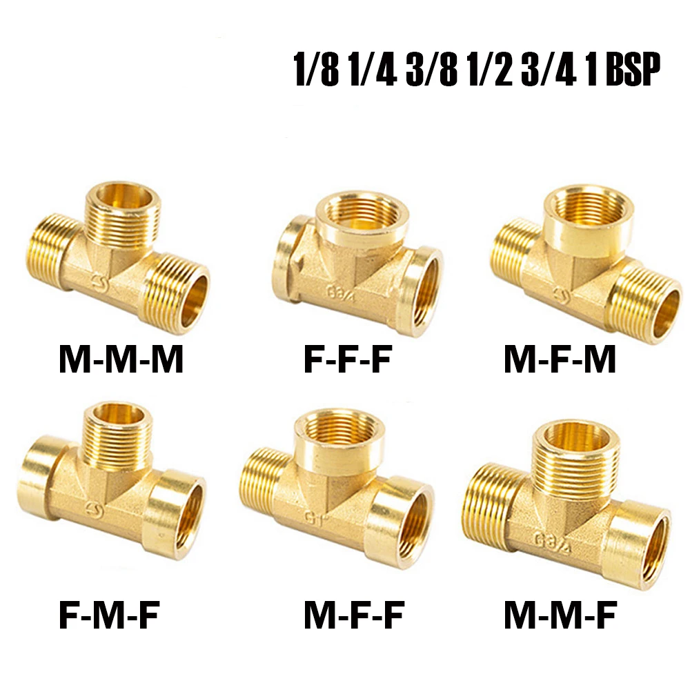 

Наружная/внутренняя резьба 1/8 1/4 3/8 1/2 1 BSP, пневматический сантехнический латунный фитинг, тройник, медные фитинги, адаптер для воды, масла, газа