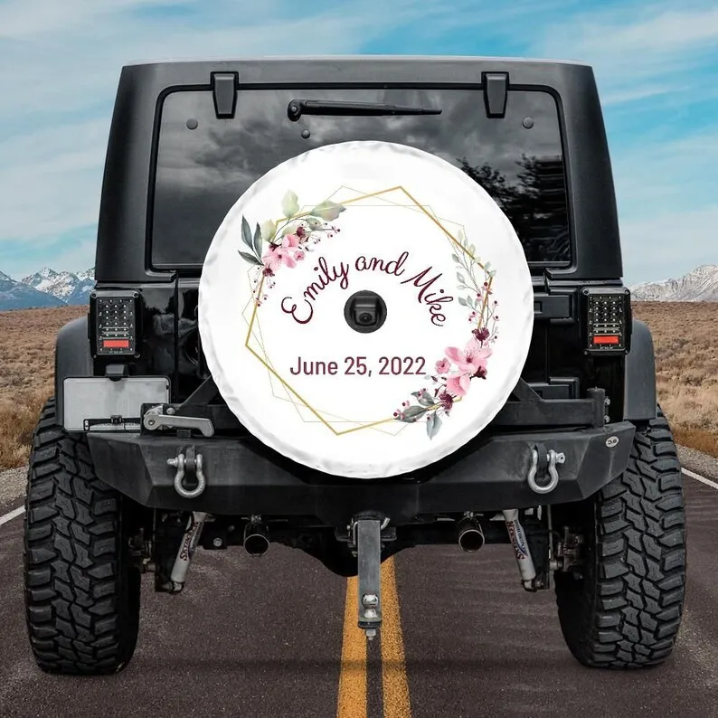 Personalized Wedding Spare Tire Cover, Customized Wedding Tire Cover rear camera hole, White Spare Tire Cover, Wedding accessory