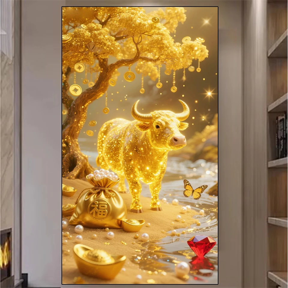 New Diamond Painting Lucky Wealth Taurus Tree Mosaic 5D DIY Embroidery Cross Inlaid Rhinestone Home Decoration Gift Handmade