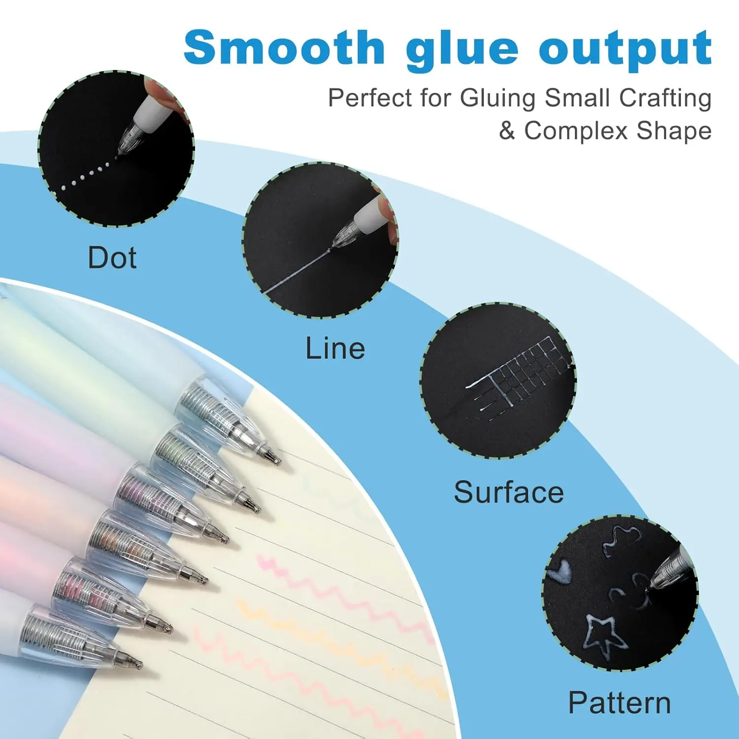 6 Pcs Glue Stick Pens for Crafting, Easy Precise Control Fine Tip, Quick Dry Paper Craft Glue for Card Making