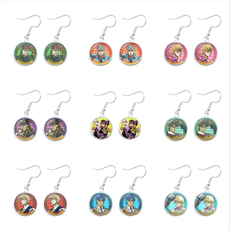 2022 Anime JoJo Bizarre Adventure Cartoon Pattern Glass Dome Cabochon Dangle Earring for Women Men Jewelry Gift