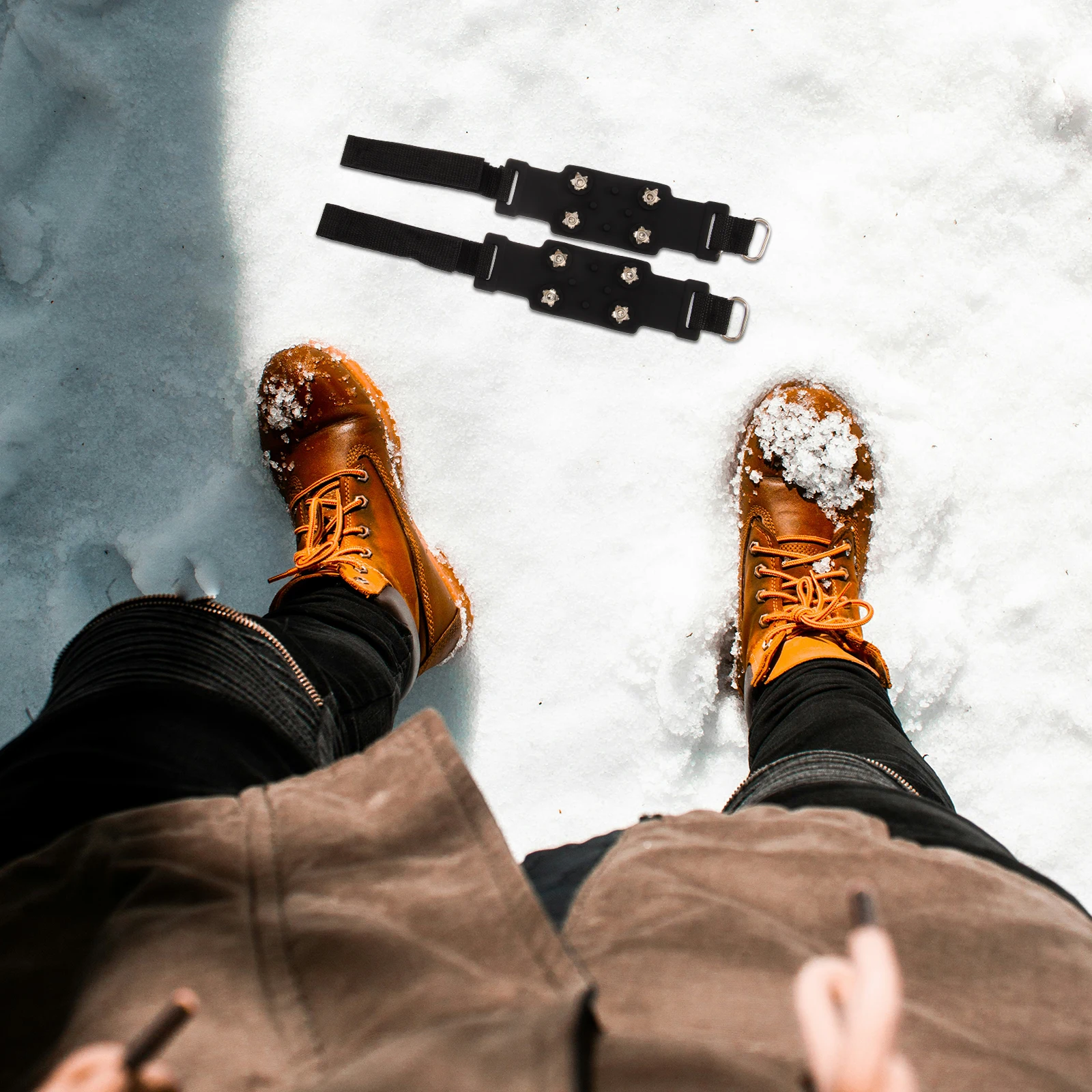 

1 Pair Adjustable Ice Cleats Anti-Slip Snow Grippers Boot Cleats For Climbing Hook Loop Universal Fit Outdoor Camping Hiking
