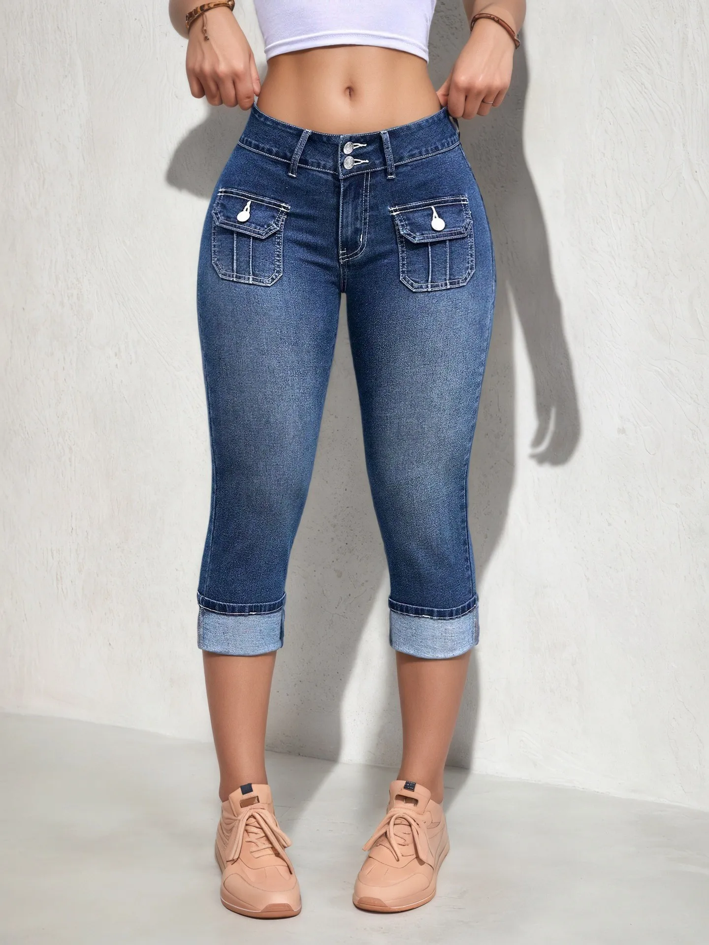 

Summer Spring Women's Clothing Slimming Stretch Denim Pants For Ladies Y2K Casual Wear Lightweight Cotton Mid Waist Crop