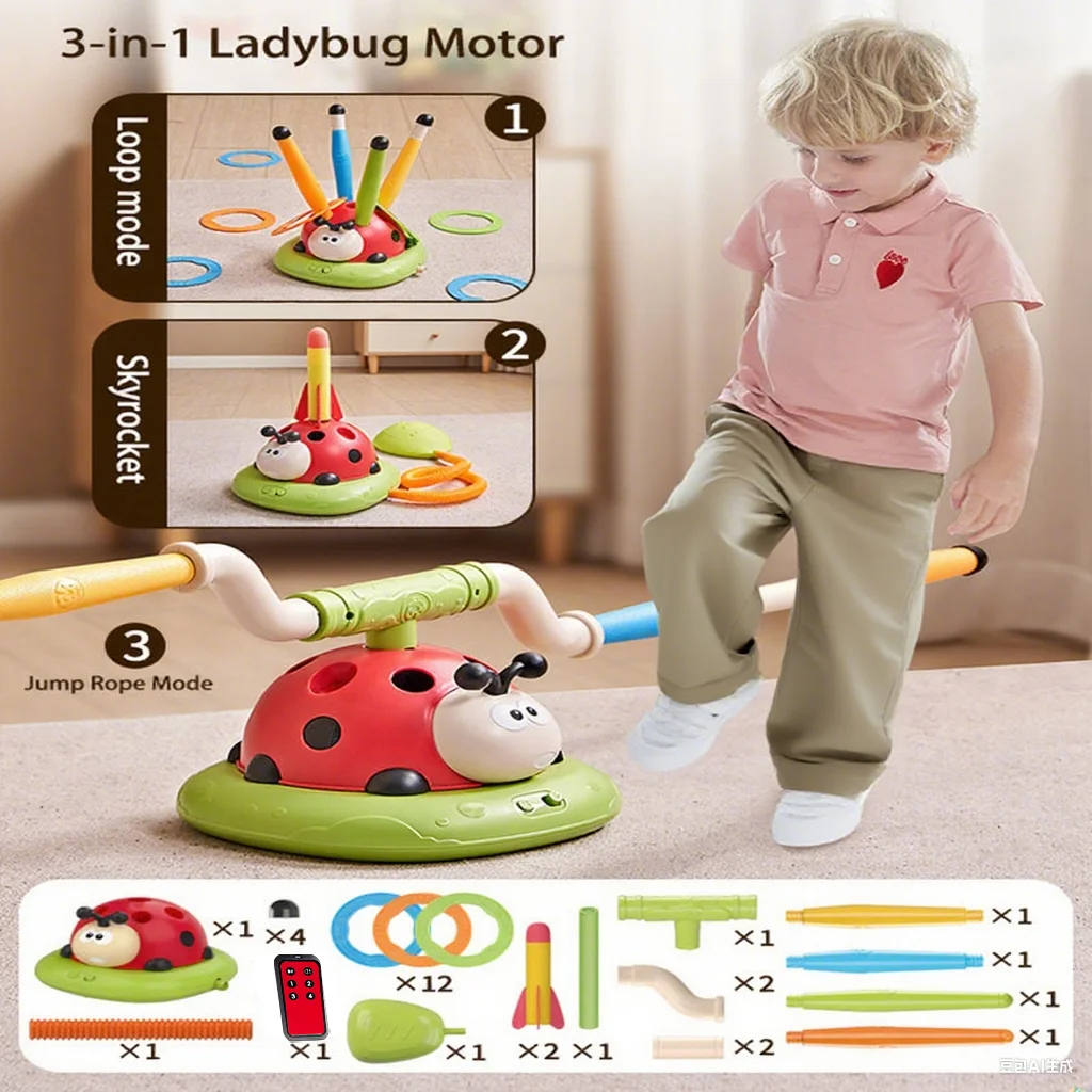 3-in-1 Musical Ladybug Jump Rope, Sturdy Outdoor Educational Toy