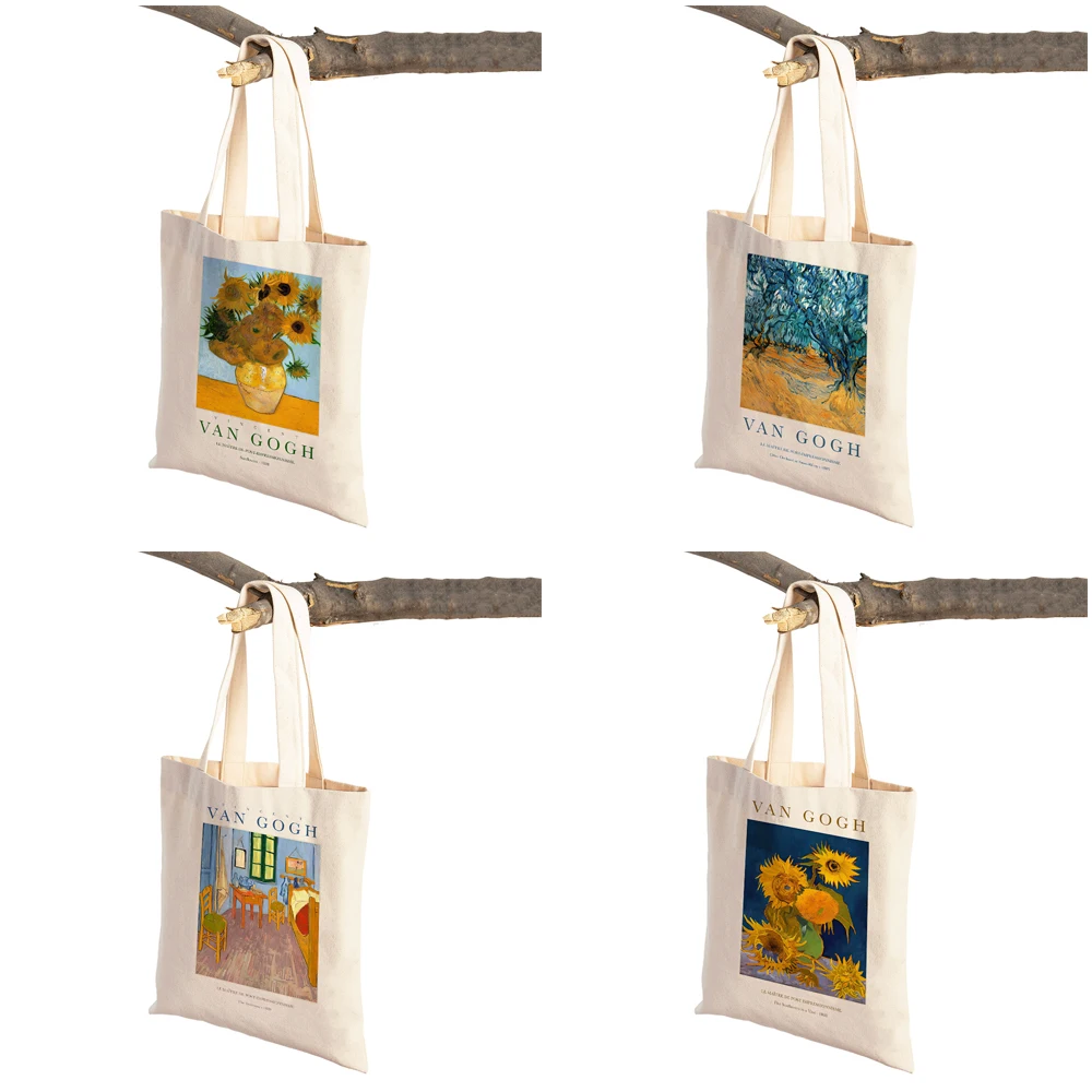 Van Gogh Almond Blossom Iris Starry Night Lady Shopping Bag Both Sided Geometric Eco Women Shopper Bags Casual Tote Handbags