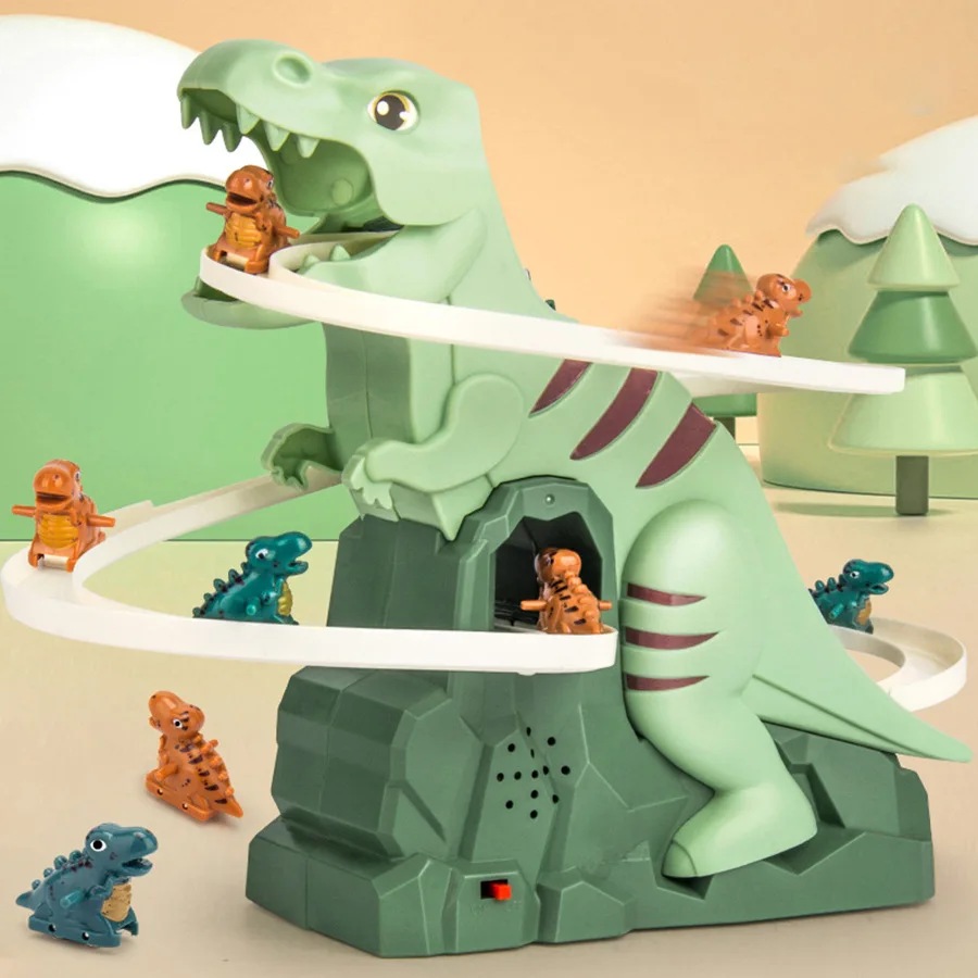 

Dinosaur Track Car Electric Climbing Stairs Toy with Light Music Auto Slide for Boys Girls Gift