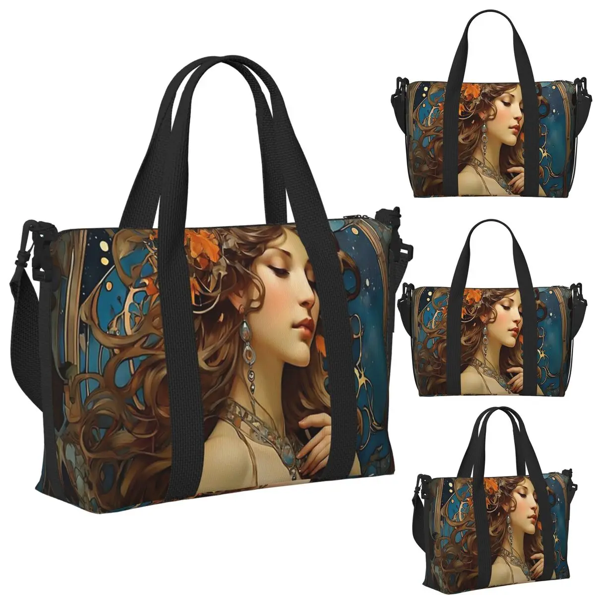 

Inspired By Alphonse Mucha Art Beach Travel Bag Large Capacity Tote Bags for Gym Sport Women Shopping Duffle Shoulder Bag