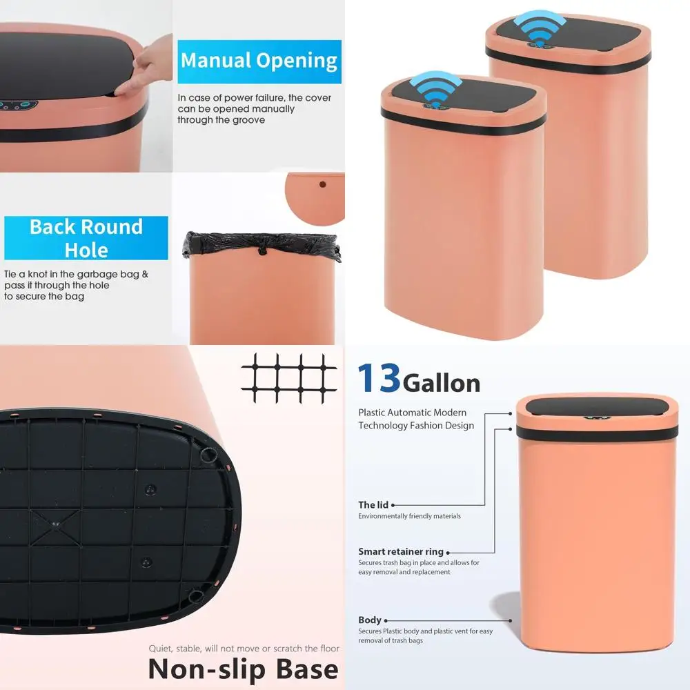 

Touch-Free 13 Gallon / 59 Liter Dual Kitchen Trash Cans with Odor Control for Dorms, Bedrooms, and Offices