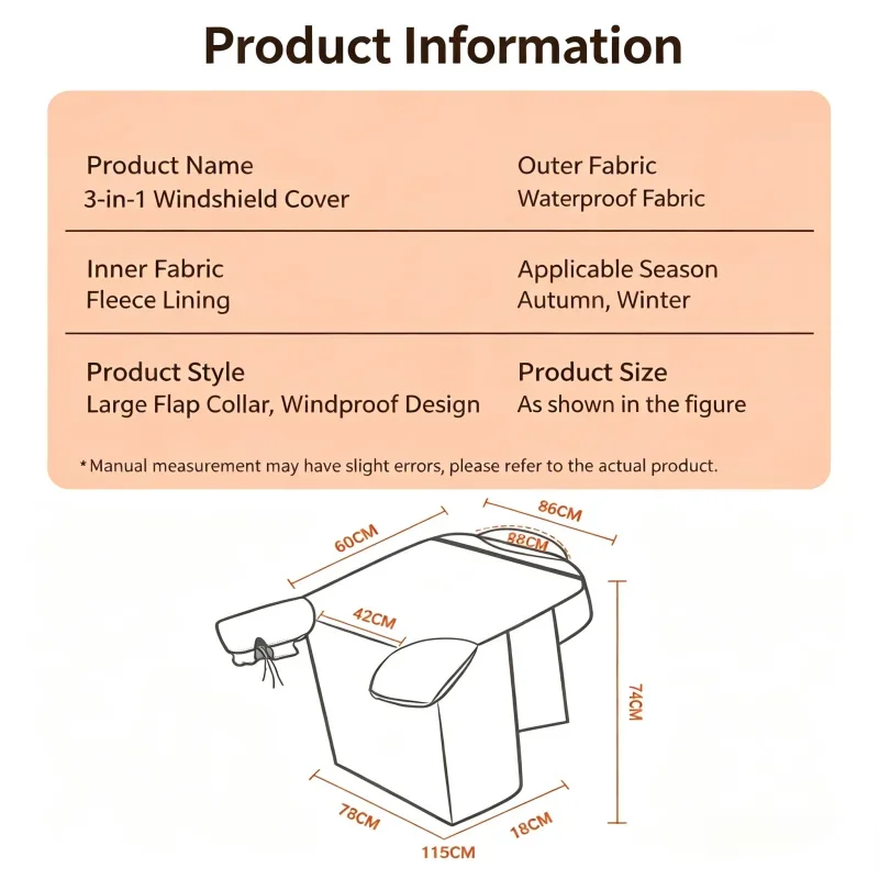 Thick Fleece Lined Winter Electric Scooter Windshield Cover, Waterproof Windproof E-bike Motorcycle Shield Blanket