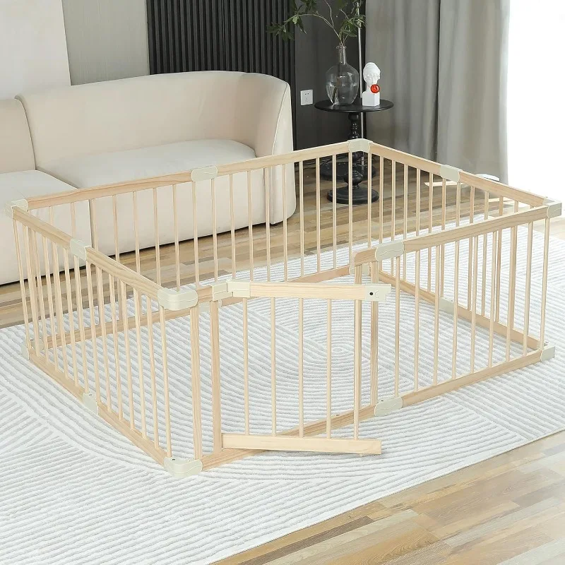 

Conababy Baby Playpen Play Fence Gate Play Pen Wood Large,Playpens for Babies and Toddlers Kids Indoor,Baby Play Yards Gym Area