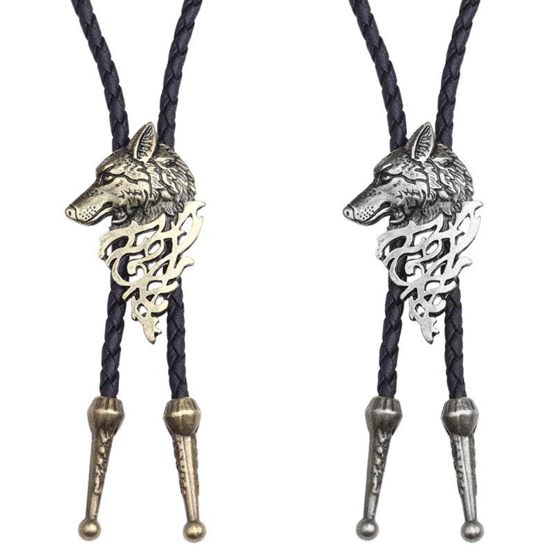 Wolf Shoestring Necktie Bolo Tie  Cowboy Wolf Necktie Western Necklace