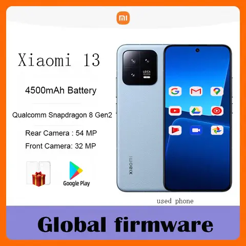 Global firmware Original Xiaomi 13 5G Smartphone 6.36 inches HyperOS 2.0 4500mAh IP68 2400x1080px used phone