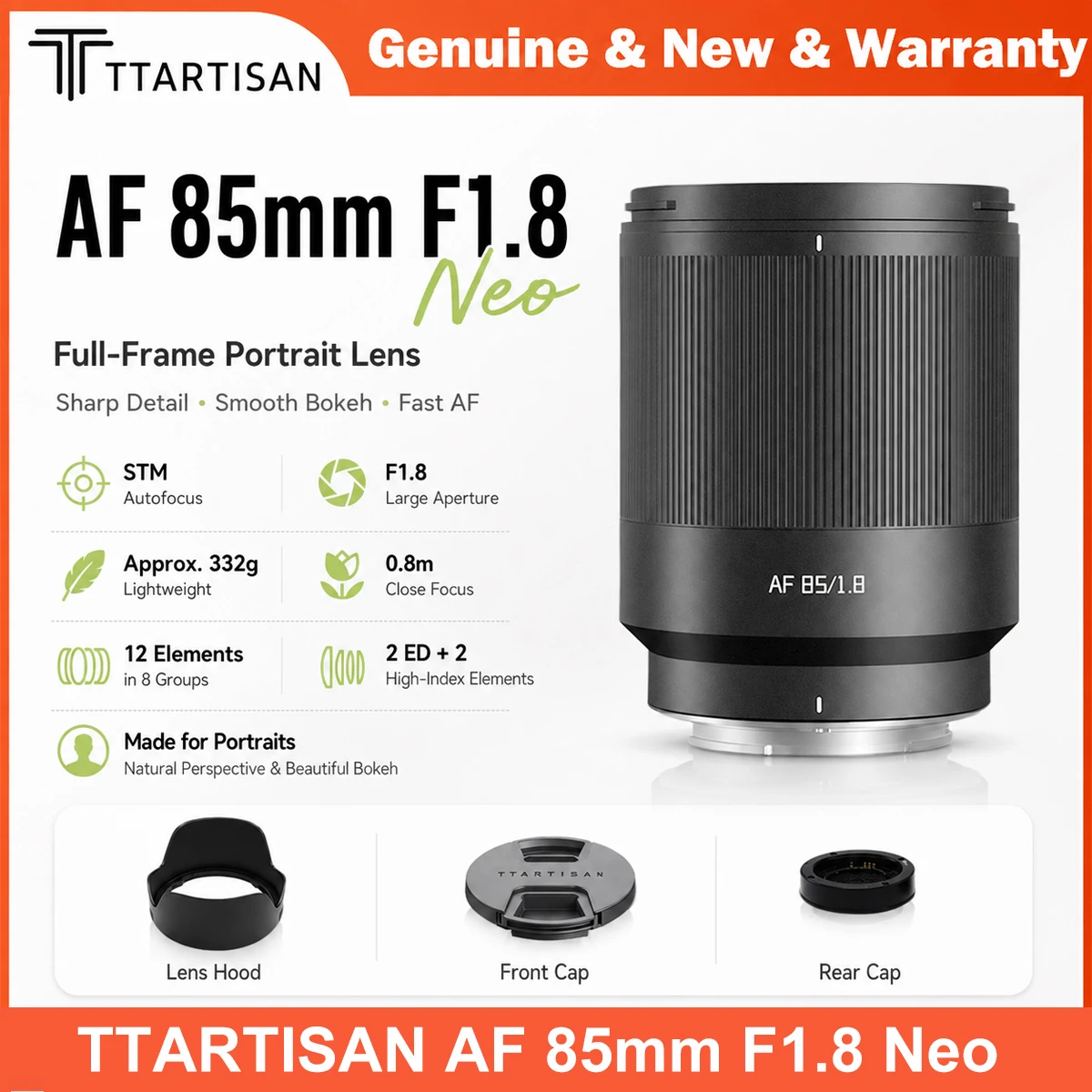 TTArtisan 85mm F1.8 NEO AF Full Frame STM Autofocus Portrait Lens for Sony A7C A7R A7M A7S Nikon Z6 Z7 Z9 ZF Z6III Sigma L