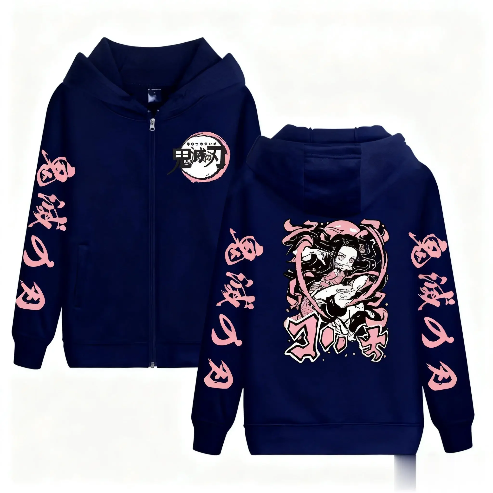 Sudadera con capucha y cremallera de Anime Demon Slayer, ropa de calle para hombres y mujeres, Jersey informal holgado Y2k, nueva chaqueta de manga larga para Otoño e Invierno