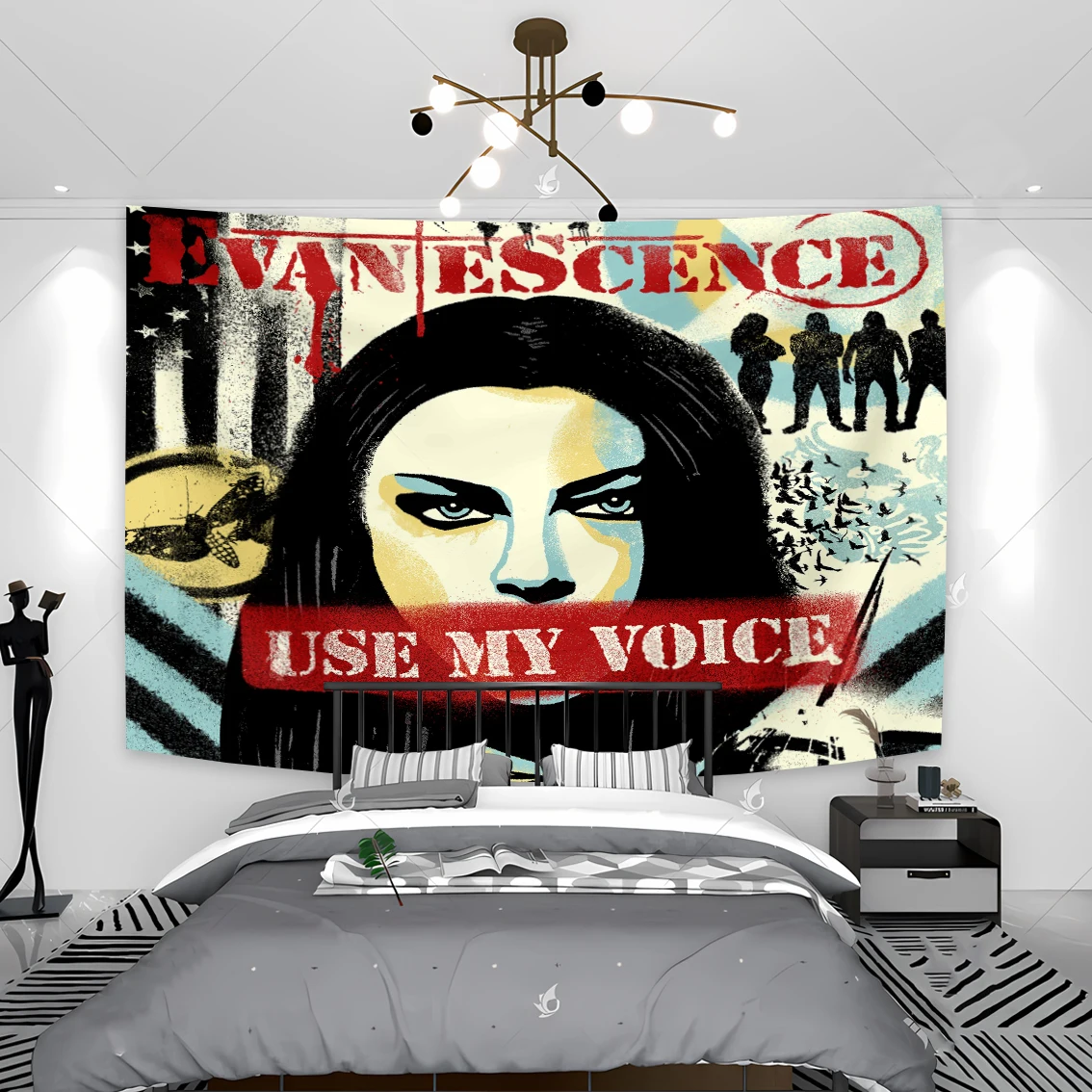 Evanescences White Logo Tapestry Living Room Bedroom Evanescence Logo Evanescence Logo Band Band Logo Amy Lee Amy Lee